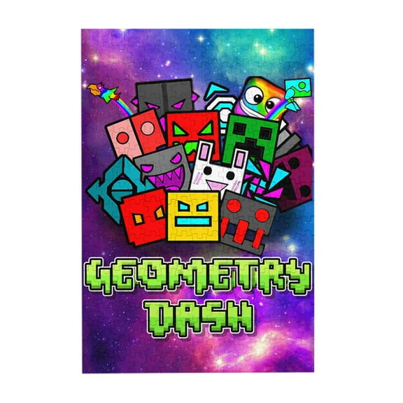 Geometry Dash 300 Piece Puzzles,Wooden Jigsaw Puzzle,Home Decor Birthday Party Gift,Fun And Challenging Family Games