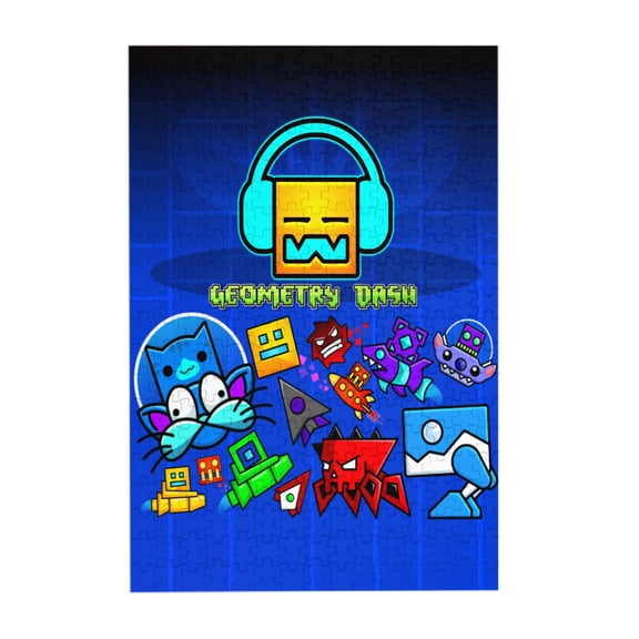 Geometry Dash 300 Piece Puzzles,Wooden Jigsaw Puzzle,Home Decor Birthday Party Gift,Fun And Challenging Family Games