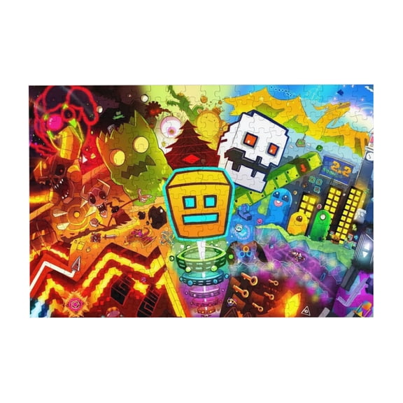 Geometry Dash 300 Piece Puzzles,Wooden Jigsaw Puzzle,Home Decor Birthday Party Gift,Fun And Challenging Family Games