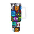 thumbnail image 1 of Geometry Dash 40 Oz Tumbler with Handle And Straw, Stainless Steel Double Wall Vacuum Insulated Coffee Cup Travel Mug for Gym, Outdoors, Commute, Work, 1 of 8