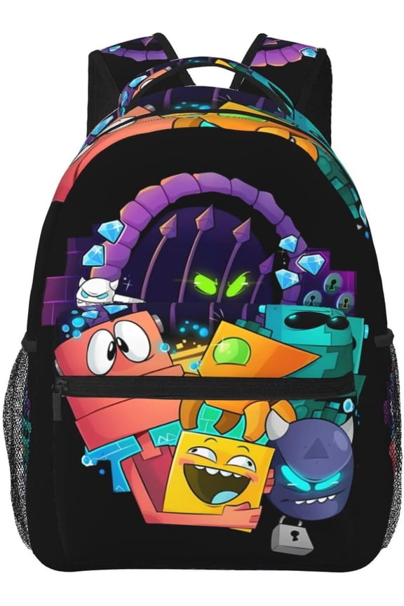 Geometry Dash Backpack Collage Bag 16.5 Inch Cartoon Geometry Dash Bookbag Travel Daypack Birthday Gift