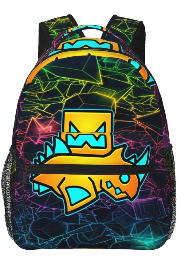Geometry Dash Backpack Collage Bag 16.5 Inch Cartoon Geometry Dash Bookbag Travel Daypack Birthday Gift