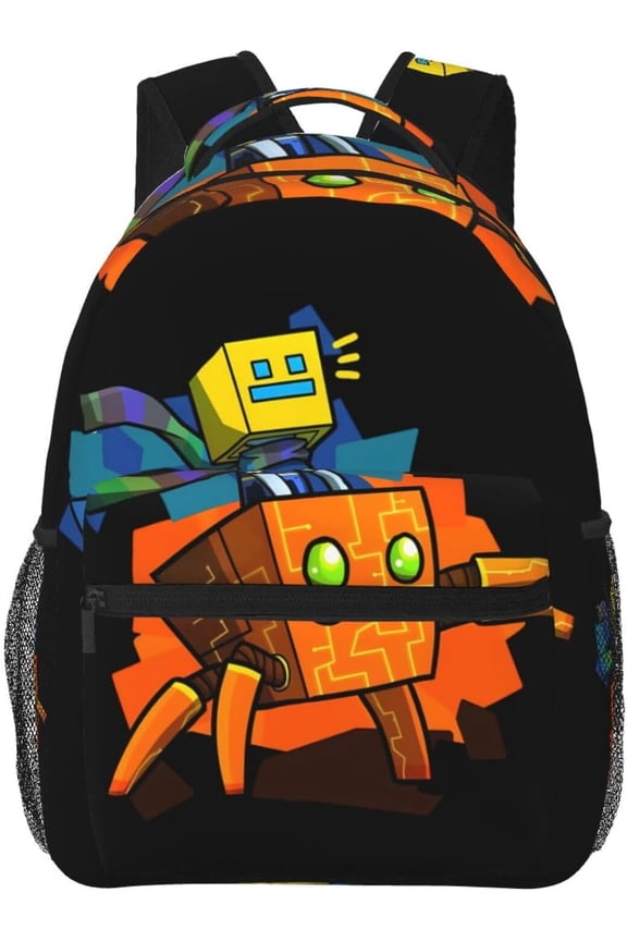 Geometry Dash Backpack Collage Bag 16.5 Inch Cartoon Geometry Dash Bookbag Travel Daypack Birthday Gift