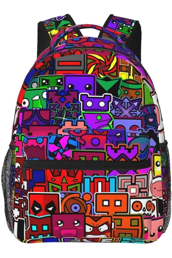 Geometry Dash Backpack for Women, 16 Inch Black Backpacks for , Cute Lightweight Bookbag