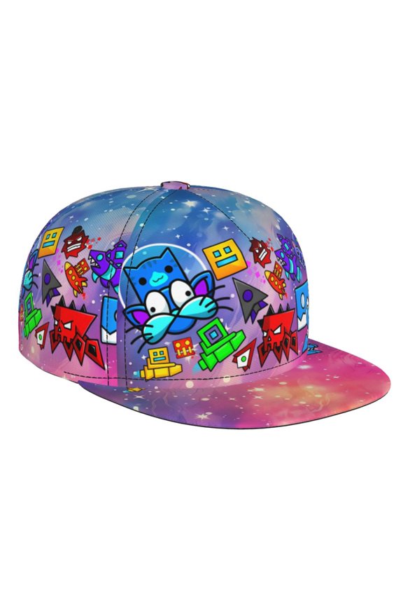 Geometry Dash Baseball Cap For Men, Women & Kids, Classic Flat Brim Hat Hip Hop Trucker Hat Adjustable Snapback Hat