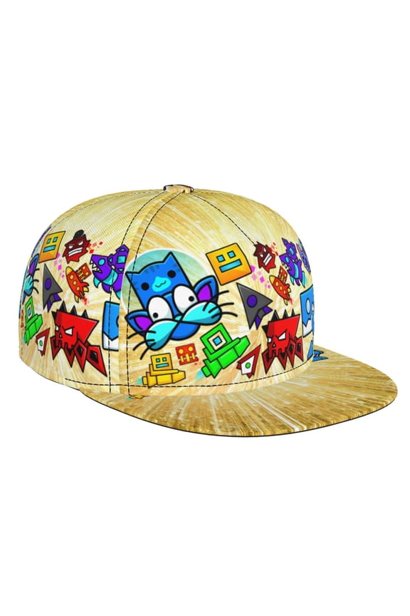 Geometry Dash Baseball Cap For Men, Women & Kids, Classic Flat Brim Hat Hip Hop Trucker Hat Adjustable Snapback Hat