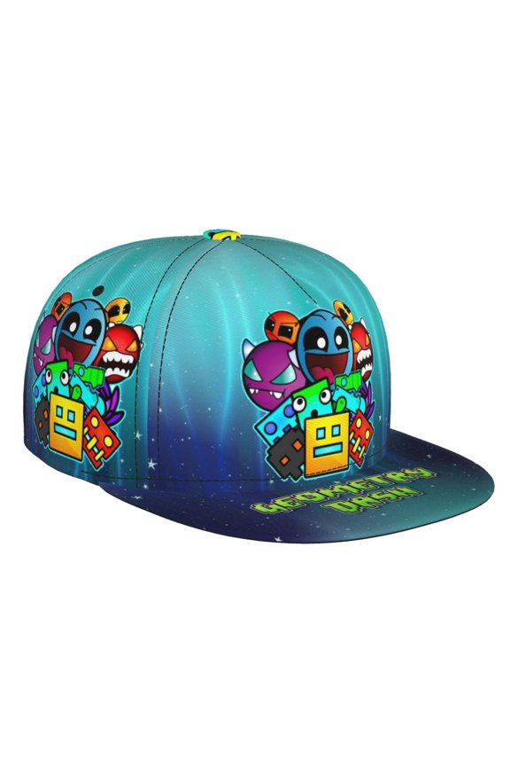 Geometry Dash Baseball Cap For Men, Women & Kids, Classic Flat Brim Hat Hip Hop Trucker Hat Adjustable Snapback Hat