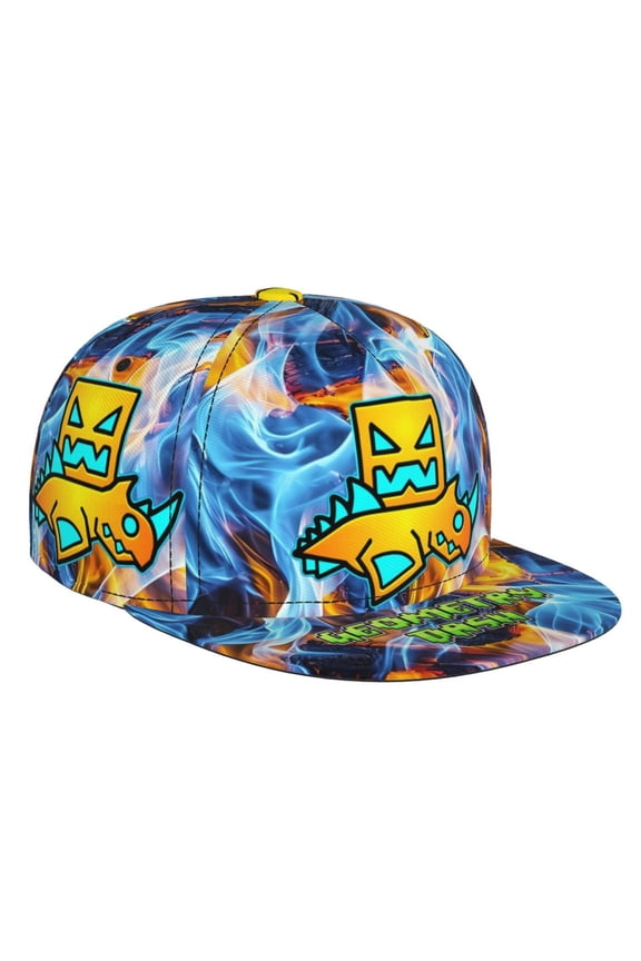 Geometry Dash Baseball Cap For Men, Women & Kids, Classic Flat Brim Hat Hip Hop Trucker Hat Adjustable Snapback Hat