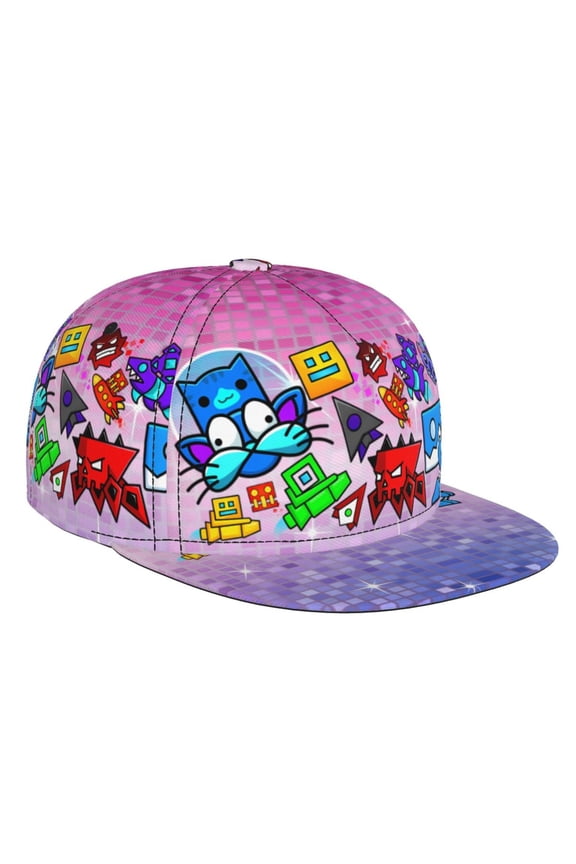 Geometry Dash Baseball Cap For Men, Women & Kids, Classic Flat Brim Hat Hip Hop Trucker Hat Adjustable Snapback Hat
