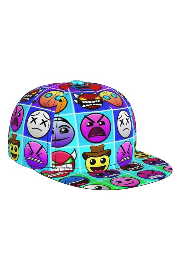 Geometry Dash Baseball Cap For Men, Women & Kids, Classic Flat Brim Hat Hip Hop Trucker Hat Adjustable Snapback Hat