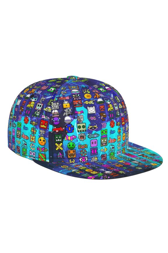 Geometry Dash Baseball Cap For Men, Women & Kids, Classic Flat Brim Hat Hip Hop Trucker Hat Adjustable Snapback Hat