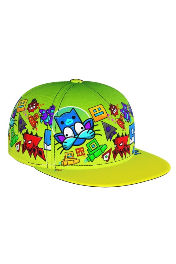 Geometry Dash Baseball Cap For Men, Women & Kids, Classic Flat Brim Hat Hip Hop Trucker Hat Adjustable Snapback Hat