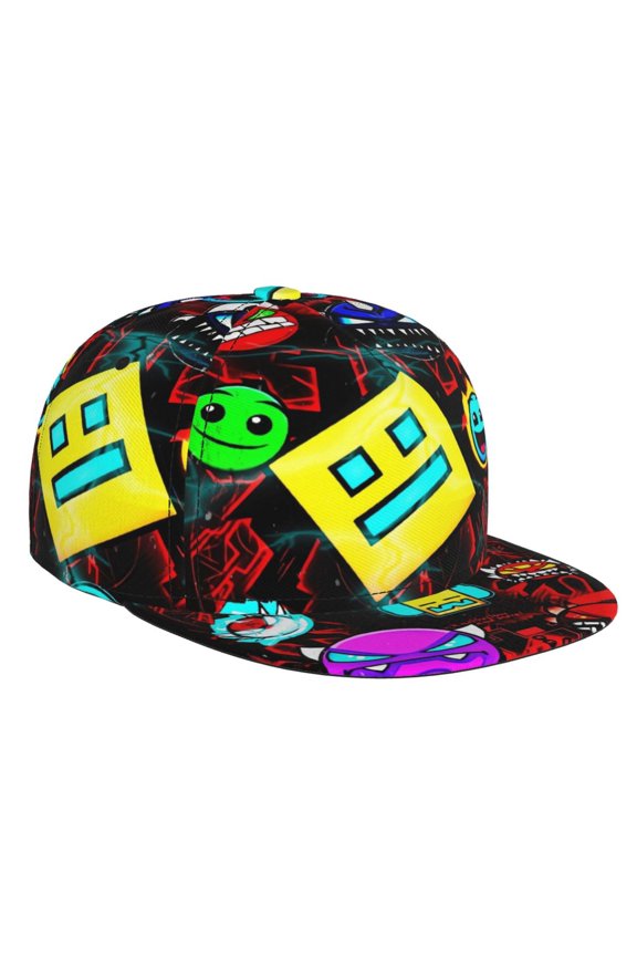 Geometry Dash Baseball Cap For Men, Women & Kids, Classic Flat Brim Hat Hip Hop Trucker Hat Adjustable Snapback Hat