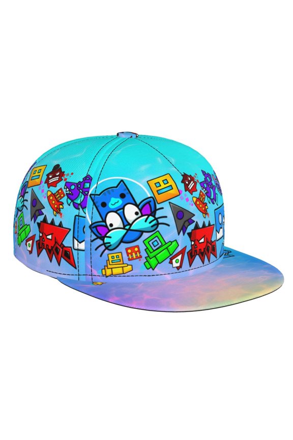 Geometry Dash Baseball Cap For Men, Women & Kids, Classic Flat Brim Hat Hip Hop Trucker Hat Adjustable Snapback Hat