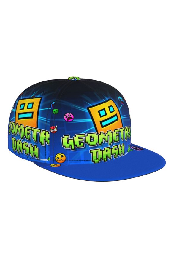 Geometry Dash Baseball Cap For Men, Women & Kids, Classic Flat Brim Hat Hip Hop Trucker Hat Adjustable Snapback Hat