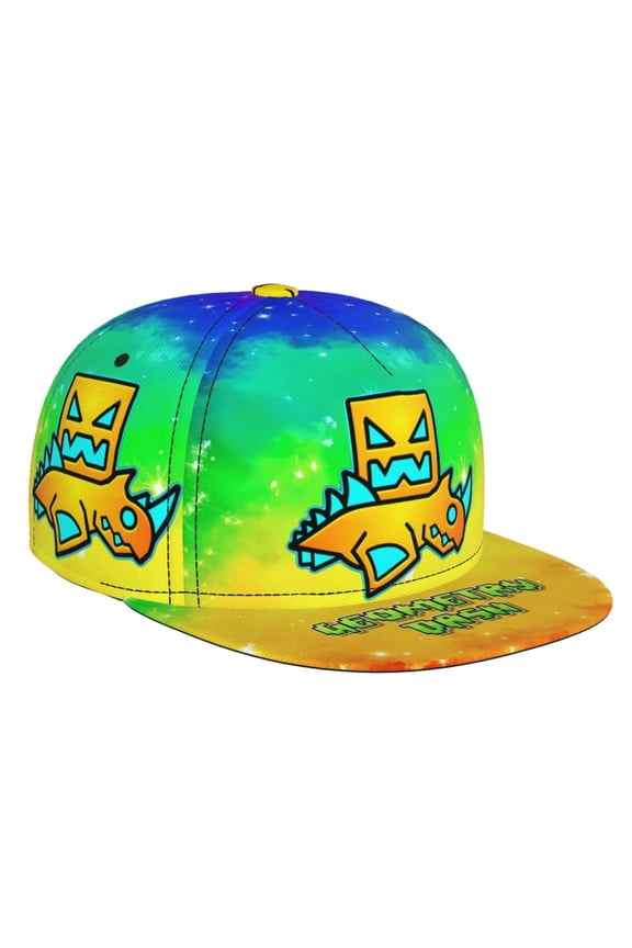 Geometry Dash Baseball Cap For Men, Women & Kids, Classic Flat Brim Hat Hip Hop Trucker Hat Adjustable Snapback Hat