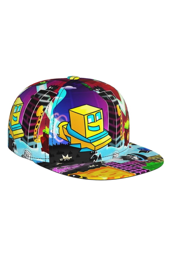 Geometry Dash Baseball Cap For Men, Women & Kids, Classic Flat Brim Hat Hip Hop Trucker Hat Adjustable Snapback Hat