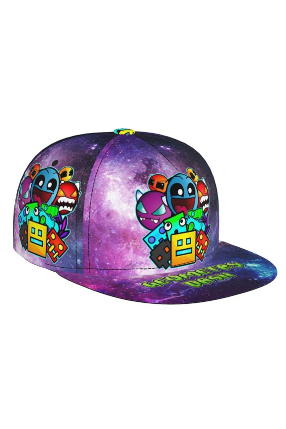 Geometry Dash Baseball Cap For Men, Women & Kids, Classic Flat Brim Hat Hip Hop Trucker Hat Adjustable Snapback Hat