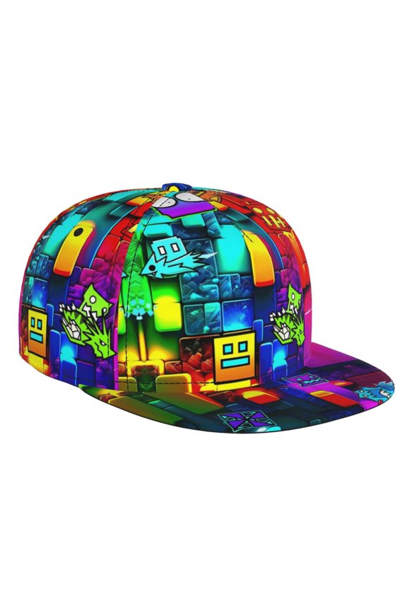 Geometry Dash Baseball Cap For Men, Women & Kids, Classic Flat Brim Hat Hip Hop Trucker Hat Adjustable Snapback Hat