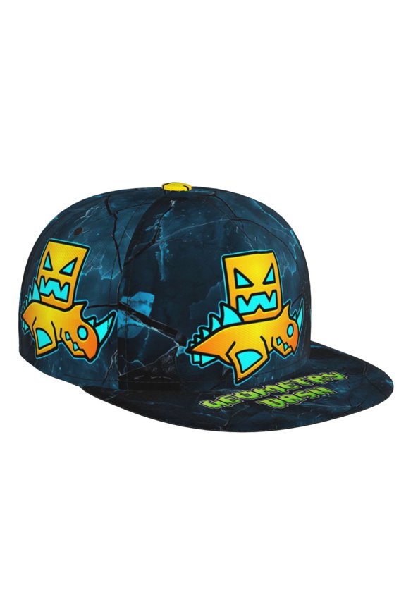 Geometry Dash Baseball Cap For Men, Women & Kids, Classic Flat Brim Hat Hip Hop Trucker Hat Adjustable Snapback Hat