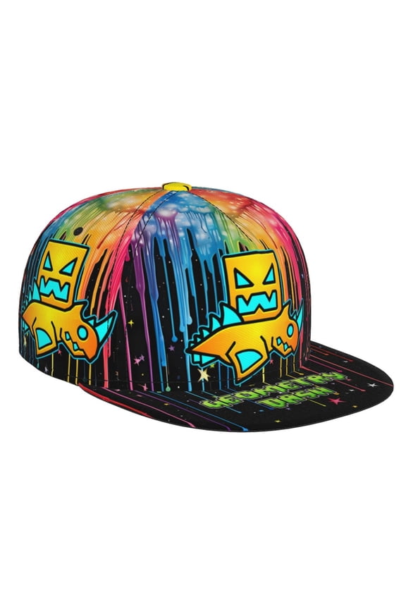 Geometry Dash Baseball Cap For Men, Women & Kids, Classic Flat Brim Hat Hip Hop Trucker Hat Adjustable Snapback Hat