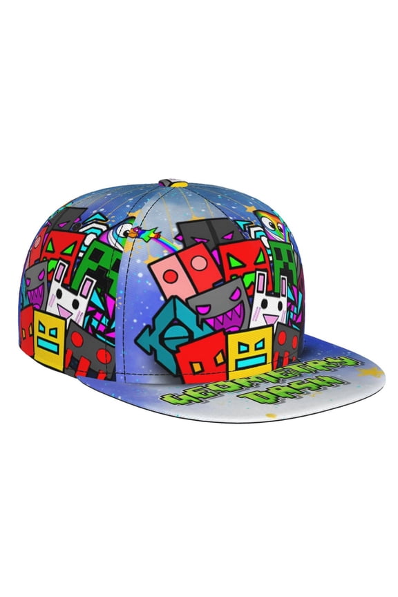 Geometry Dash Baseball Cap For Men, Women & Kids, Classic Flat Brim Hat Hip Hop Trucker Hat Adjustable Snapback Hat