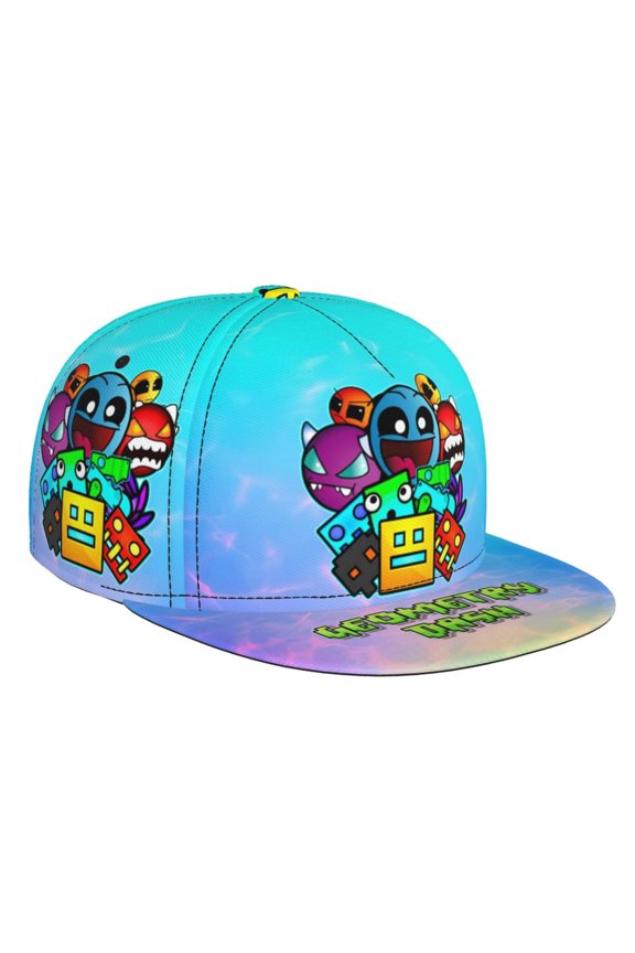 Geometry Dash Baseball Cap For Men, Women & Kids, Classic Flat Brim Hat Hip Hop Trucker Hat Adjustable Snapback Hat