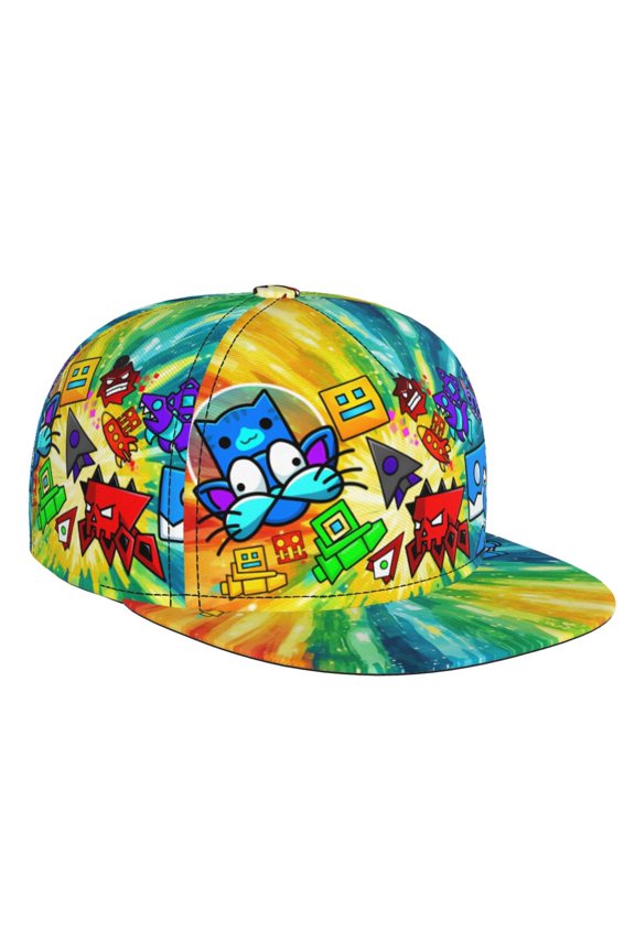 Geometry Dash Baseball Cap For Men, Women & Kids, Classic Flat Brim Hat Hip Hop Trucker Hat Adjustable Snapback Hat