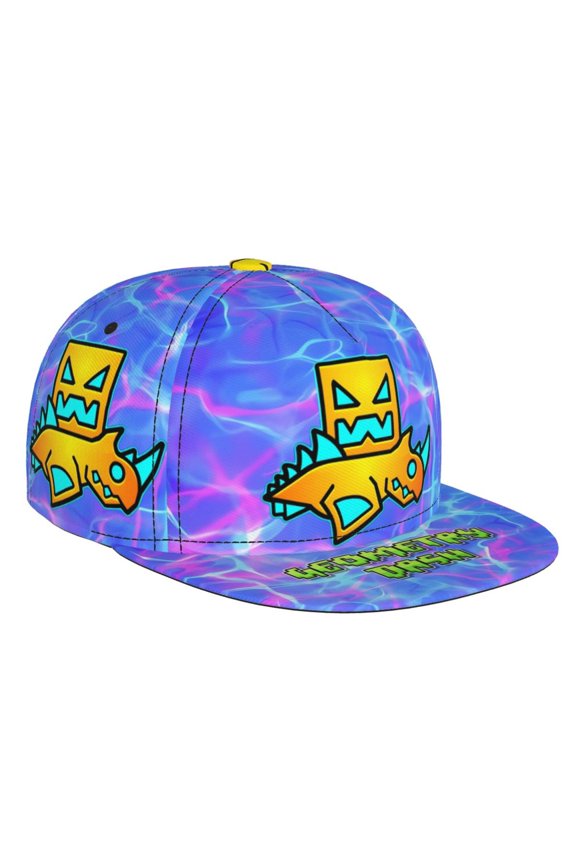 Geometry Dash Baseball Cap For Men, Women & Kids, Classic Flat Brim Hat Hip Hop Trucker Hat Adjustable Snapback Hat