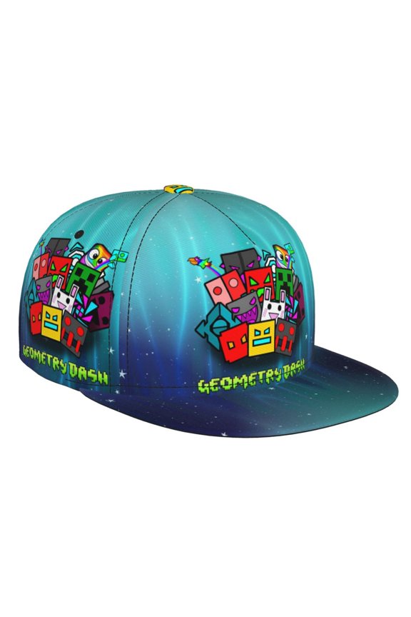 Geometry Dash Baseball Cap For Men, Women & Kids, Classic Flat Brim Hat Hip Hop Trucker Hat Adjustable Snapback Hat