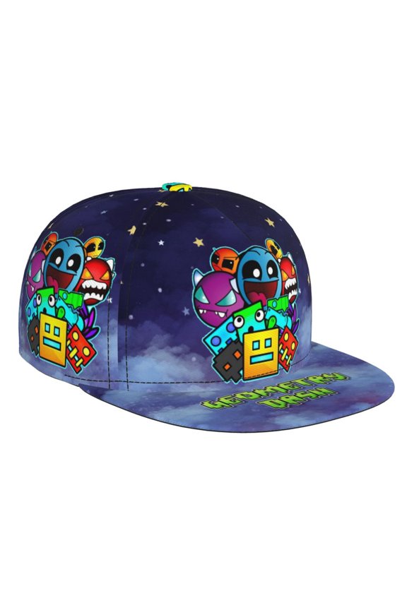 Geometry Dash Baseball Cap For Men, Women & Kids, Classic Flat Brim Hat Hip Hop Trucker Hat Adjustable Snapback Hat
