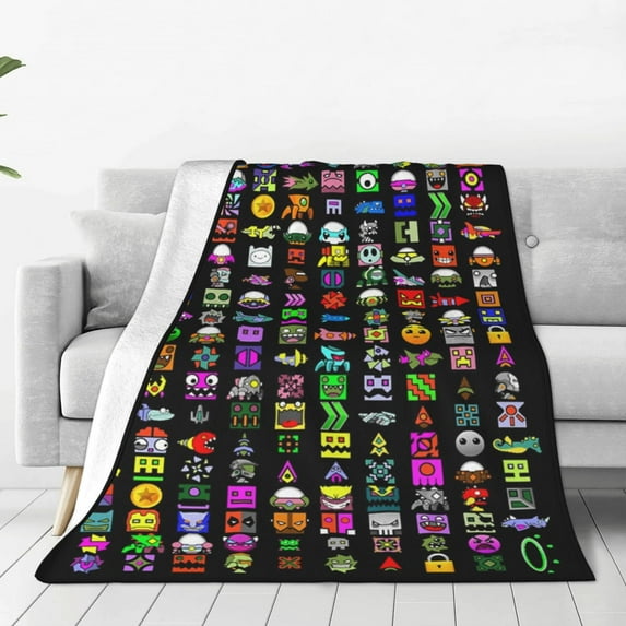 Geometry Dash Blanket Super Soft Cozy Throw Blanket Fuzzy Comfy Flannel Blanket Warm Plush Blankets For Couch, Sofa, Bed 80"X60"