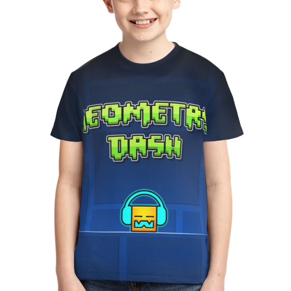 Geometry Dash Boys Girls 3d Graphic Printed T-Shirt Crewneck Short Sleeve Tees
