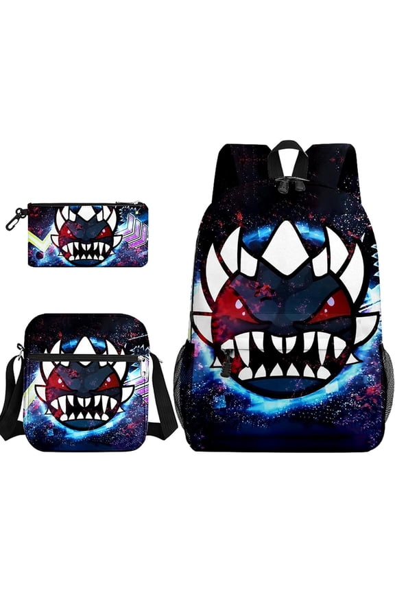 Geometry Dash Cartoon Anime Backpack, Pencil Bag, and Shoulder Bag - Casual Schoolbag Daypack Laptop Backpack