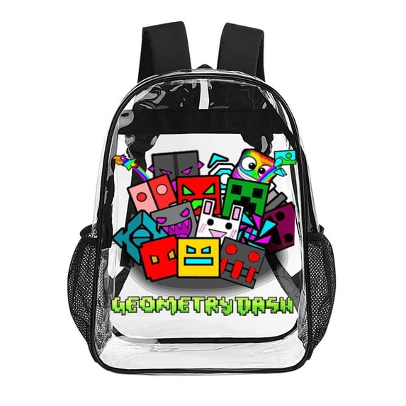Geometry Dash Clear Backpack See Through Backpack Heavy Duty Bookbag Transparent Bag for Colleges School Work Sport Travel