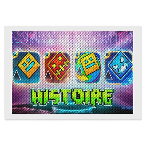Geometry Dash Diamond Art Kits for Adults 5D Diamond Art Kit Paint by Number for Beginners, DIY Paint with Round Full Drill Diamonds Paintings Gem Art for Home Wall Decor Gift 12x16