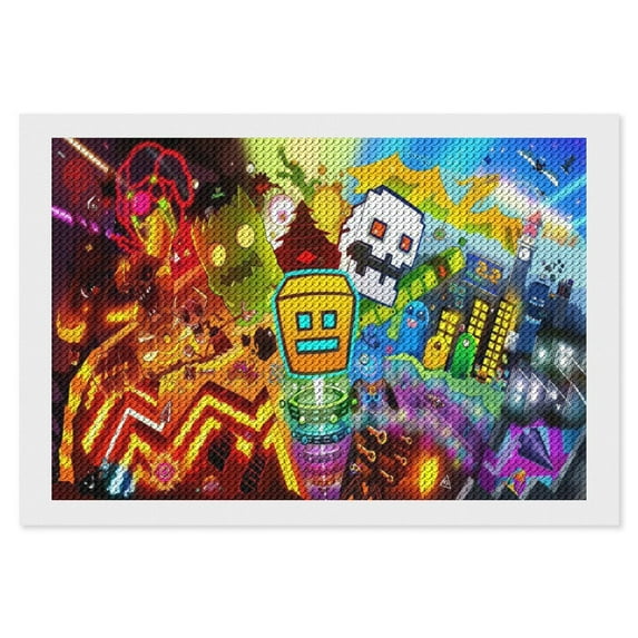Geometry Dash Diamond Art Kits for Adults 5D Diamond Art Kit Paint by Number for Beginners, DIY Paint with Round Full Drill Diamonds Paintings Gem Art for Home Wall Decor Gift 8x12