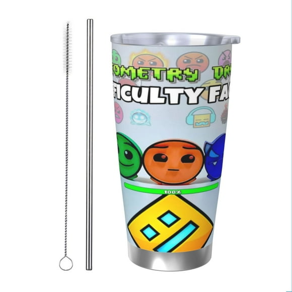 Geometry-Dash Double Walled Cars Speed Frenzy Insulated Tumbler Cup Travel Cup and Straw Keeps Drinks Cold & Hot 20 oz