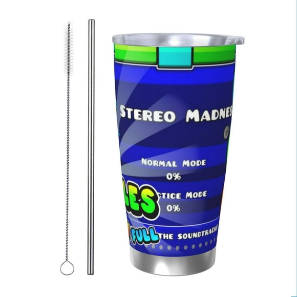 Geometry-Dash Double Walled Cars Speed Frenzy Insulated Tumbler Cup Travel Cup and Straw Keeps Drinks Cold & Hot 20 oz