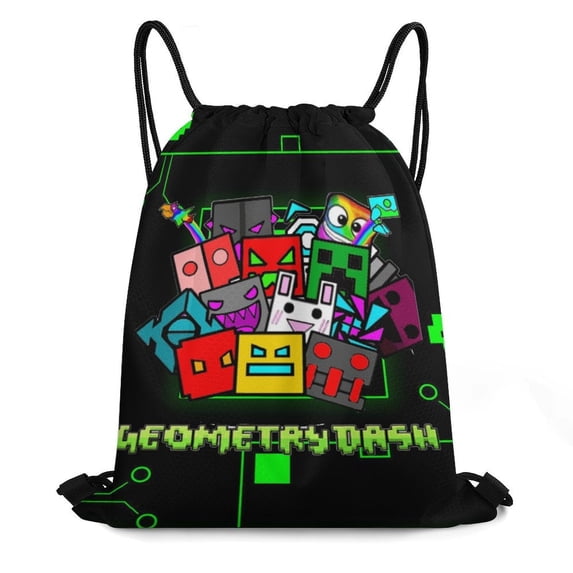 Geometry Dash Drawstring Bags Lightweight Shoulder Backpack High Capacity Sport Bag Gym Sack Beach Daypack for Men Women
