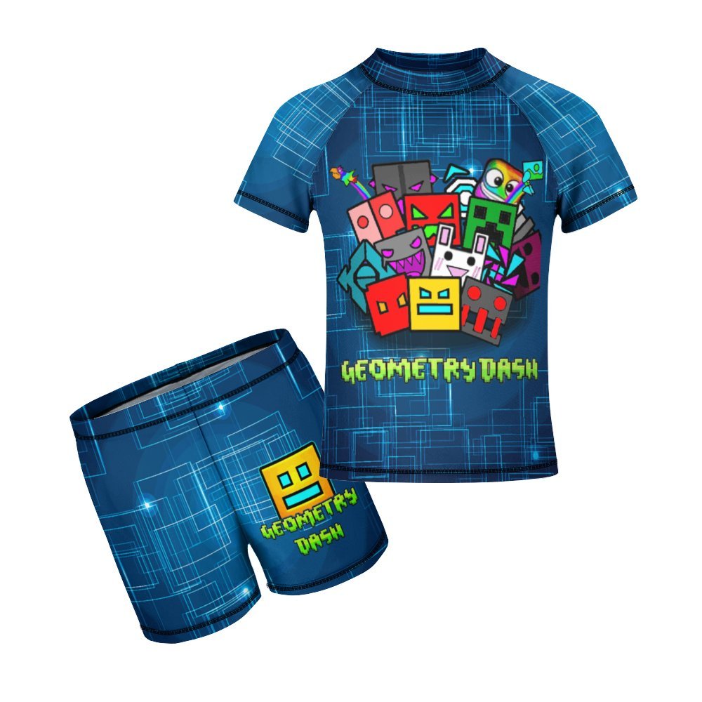 Geometry Dash Geometry Dash Geometry Dash Boys Two Piece Rash Guard ...