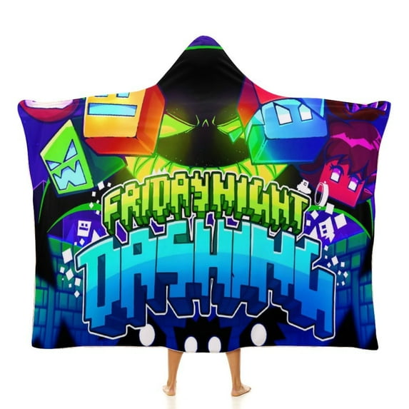 Geometry Dash Hooded Blanket Poncho Wearable Blanket Hoodie Cozy Soft Warm Flannel Fleece Throw Blanket for Women Men Boys Girls