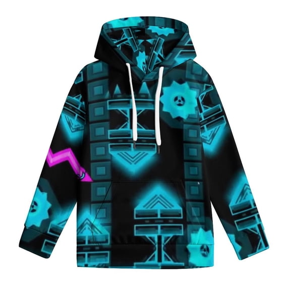 Geometry Dash Hoodie for Boys Girls, Novelty 3D Print Pullover Hooded for Kids, Fashion Lightweight Sweatshirt, Long Sleeve Hoodies with Pocket, S-XL