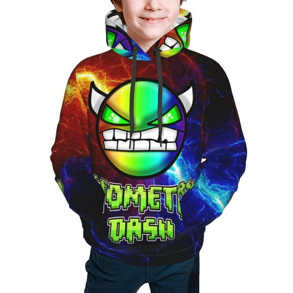 Geometry Dash Kids' Hoodie 3d Print Sweatshirt Soft Pullover Hooded With Big Pockets Fans Gifts For Boys Or Girls Large