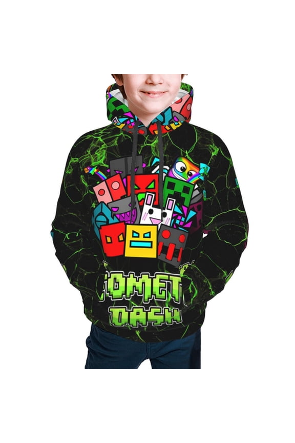 Geometry Dash Kids' Hoodie 3d Print Sweatshirt Soft Pullover Hooded With Big Pockets Fans Gifts For Boys Or Girls Large