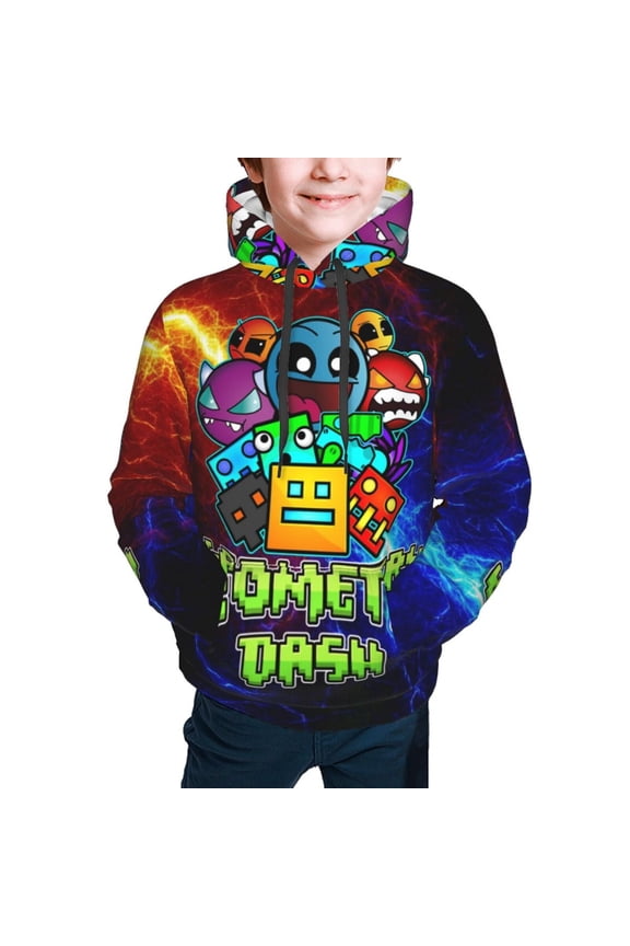 Geometry Dash Kids' Hoodie 3d Print Sweatshirt Soft Pullover Hooded With Big Pockets Fans Gifts For Boys Or Girls Large