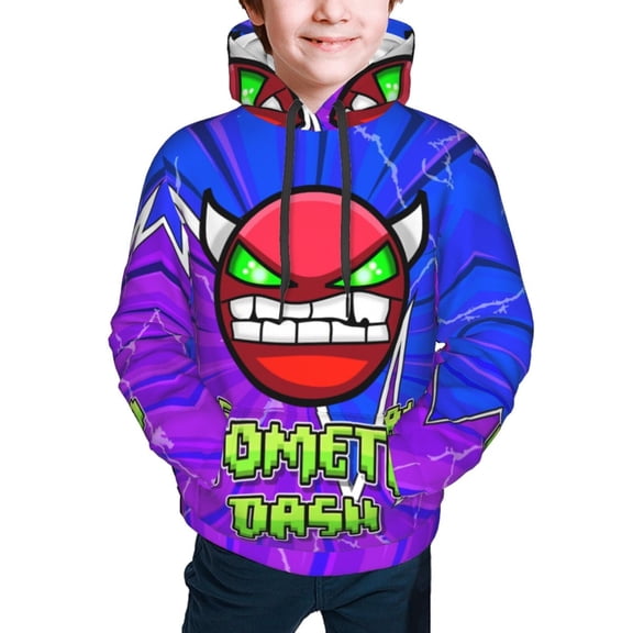 Geometry Dash Kids' Hoodie 3d Print Sweatshirt Soft Pullover Hooded With Big Pockets Fans Gifts For Boys Or Girls Large