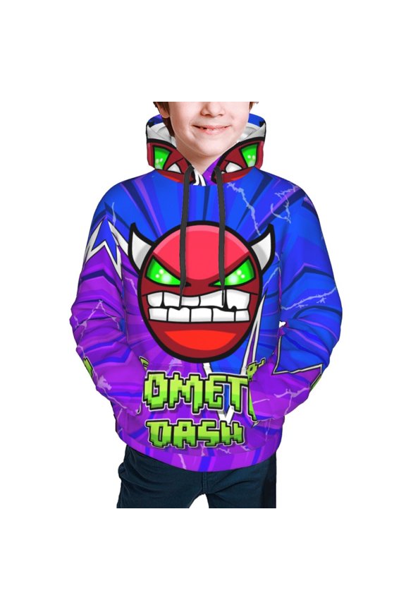 Geometry Dash Kids' Hoodie 3d Print Sweatshirt Soft Pullover Hooded With Big Pockets Fans Gifts For Boys Or Girls Large