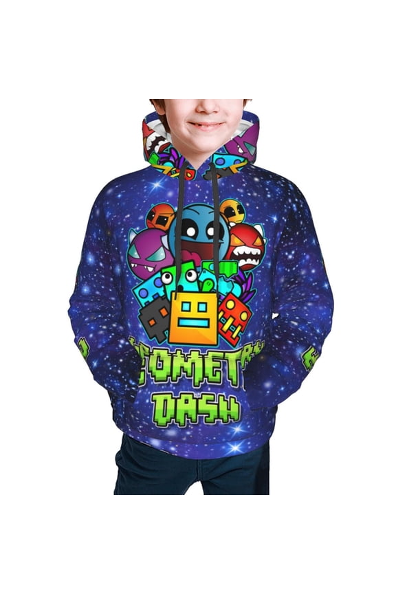 Geometry Dash Kids' Hoodie 3d Print Sweatshirt Soft Pullover Hooded With Big Pockets Fans Gifts For Boys Or Girls Large