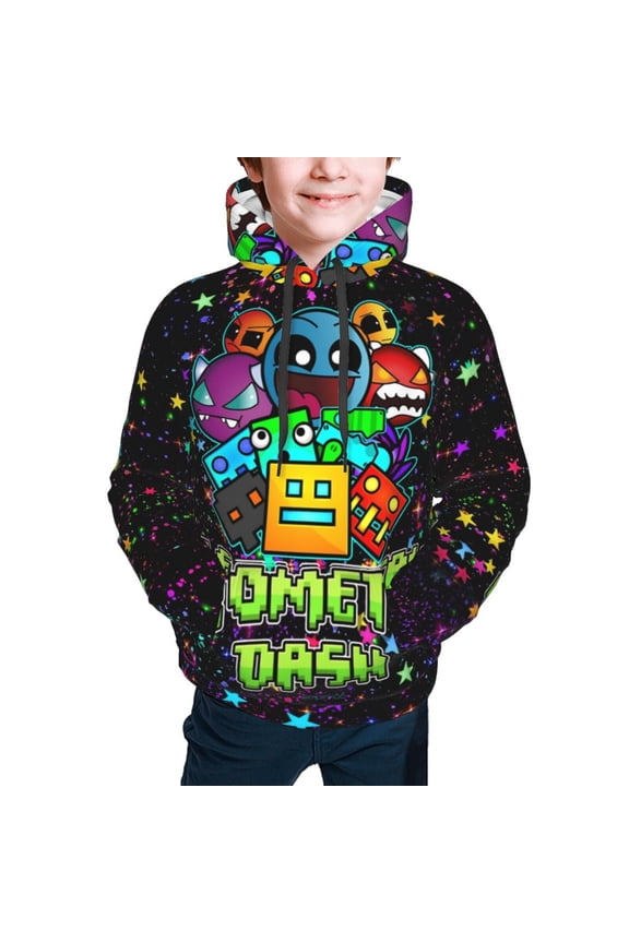 Geometry Dash Kids' Hoodie 3d Print Sweatshirt Soft Pullover Hooded With Big Pockets Fans Gifts For Boys Or Girls Medium